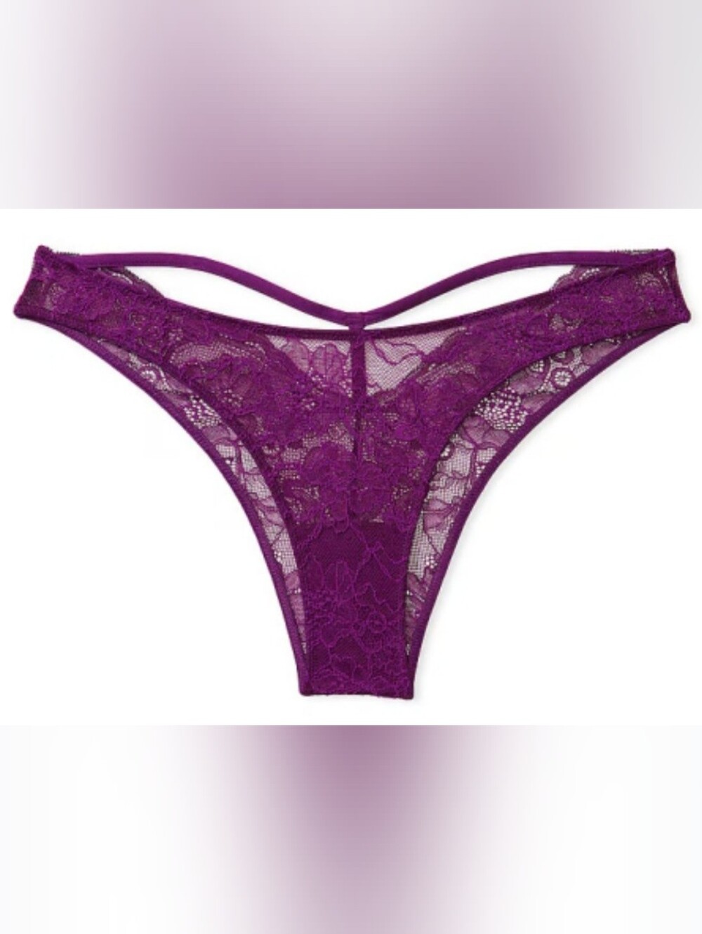 XXL Victoria's Secret Shine Strap T Back Brazilian Lace Panty Purple
